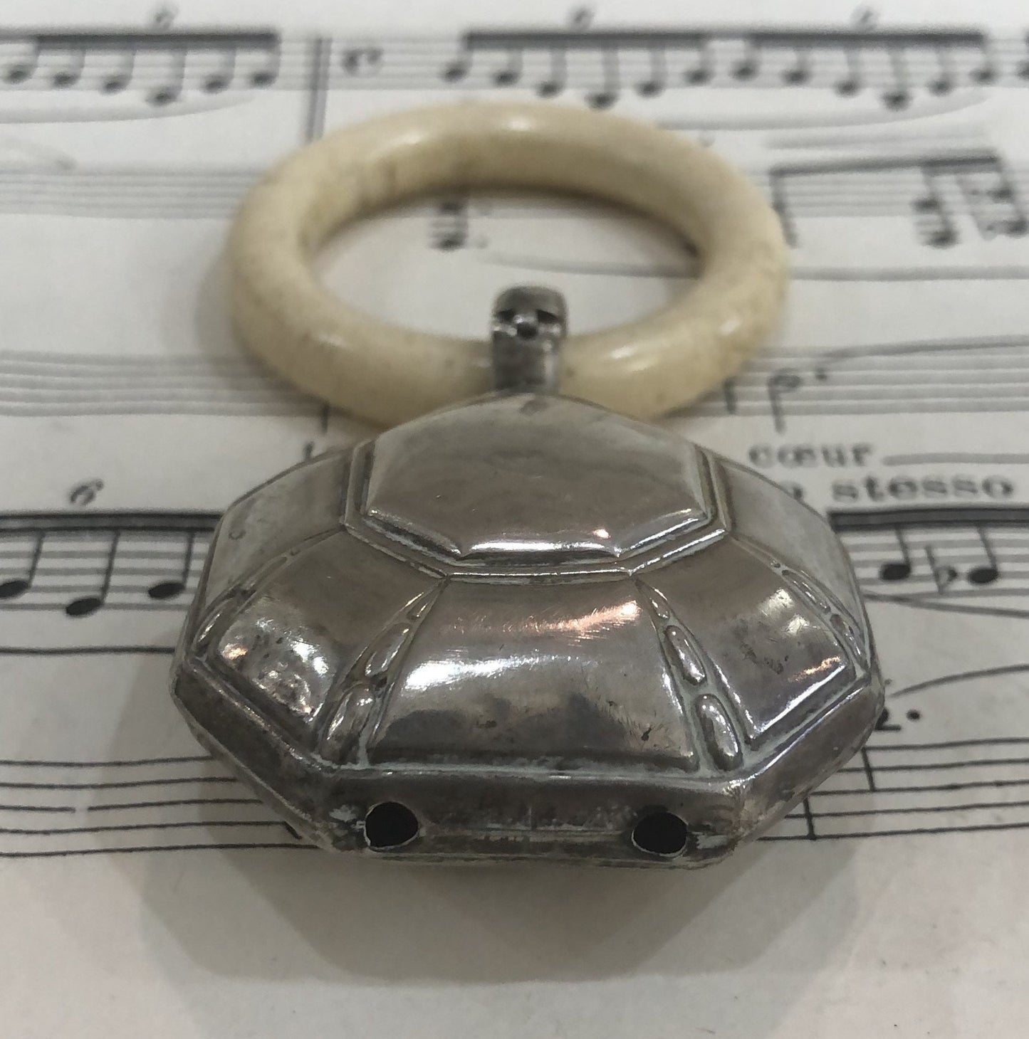 Antique French Art Nouveau Sterling Silver Baby Rattle Teething Ring c1900