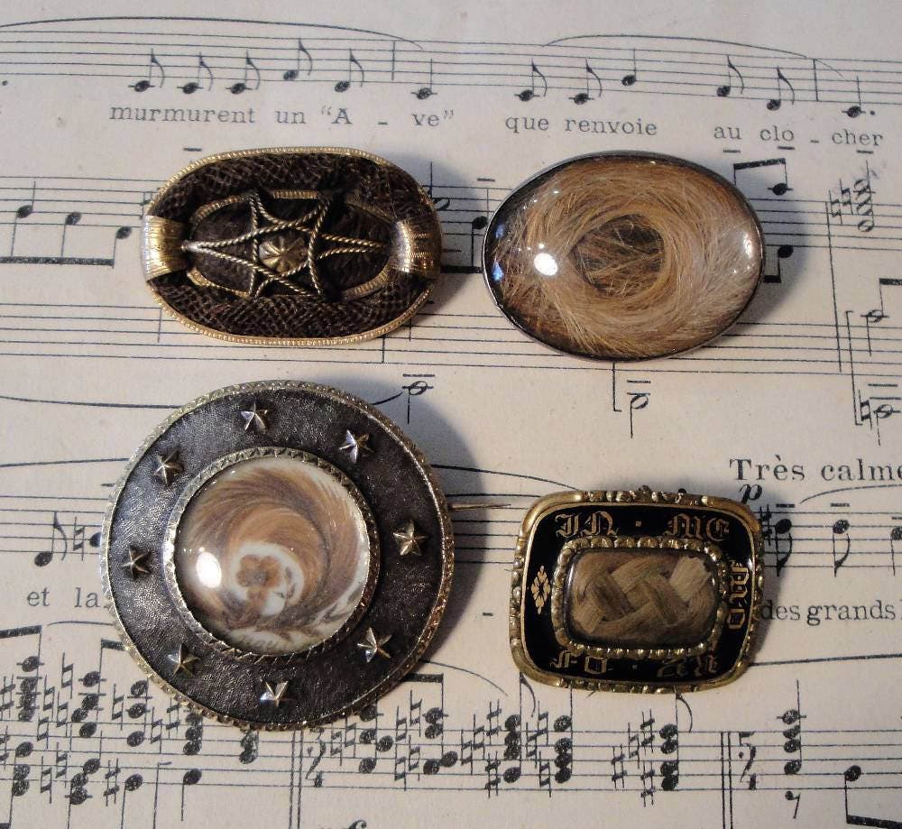 Antique English Sterling Silver Mourning Lock of Hair Brooch / Pin c.1890