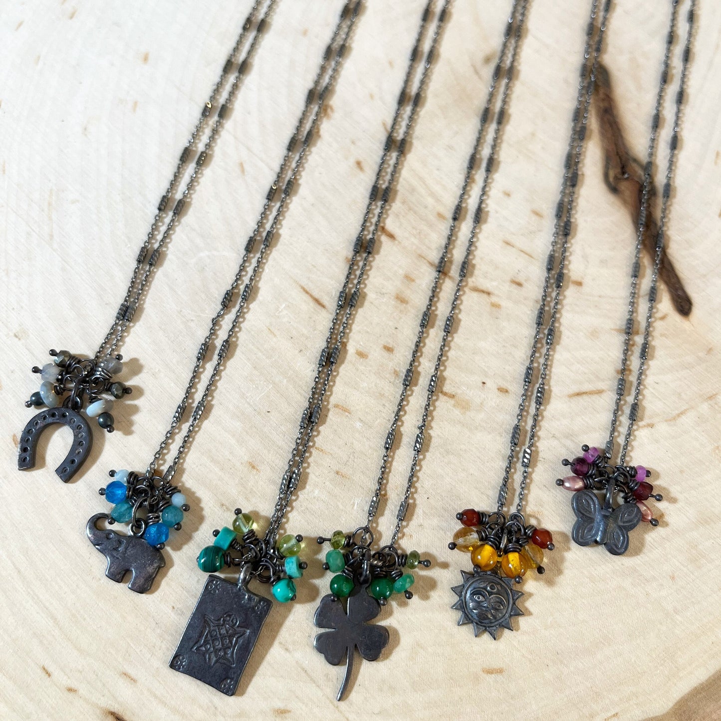 Sterling silver Butterfly charm necklace with gemstones