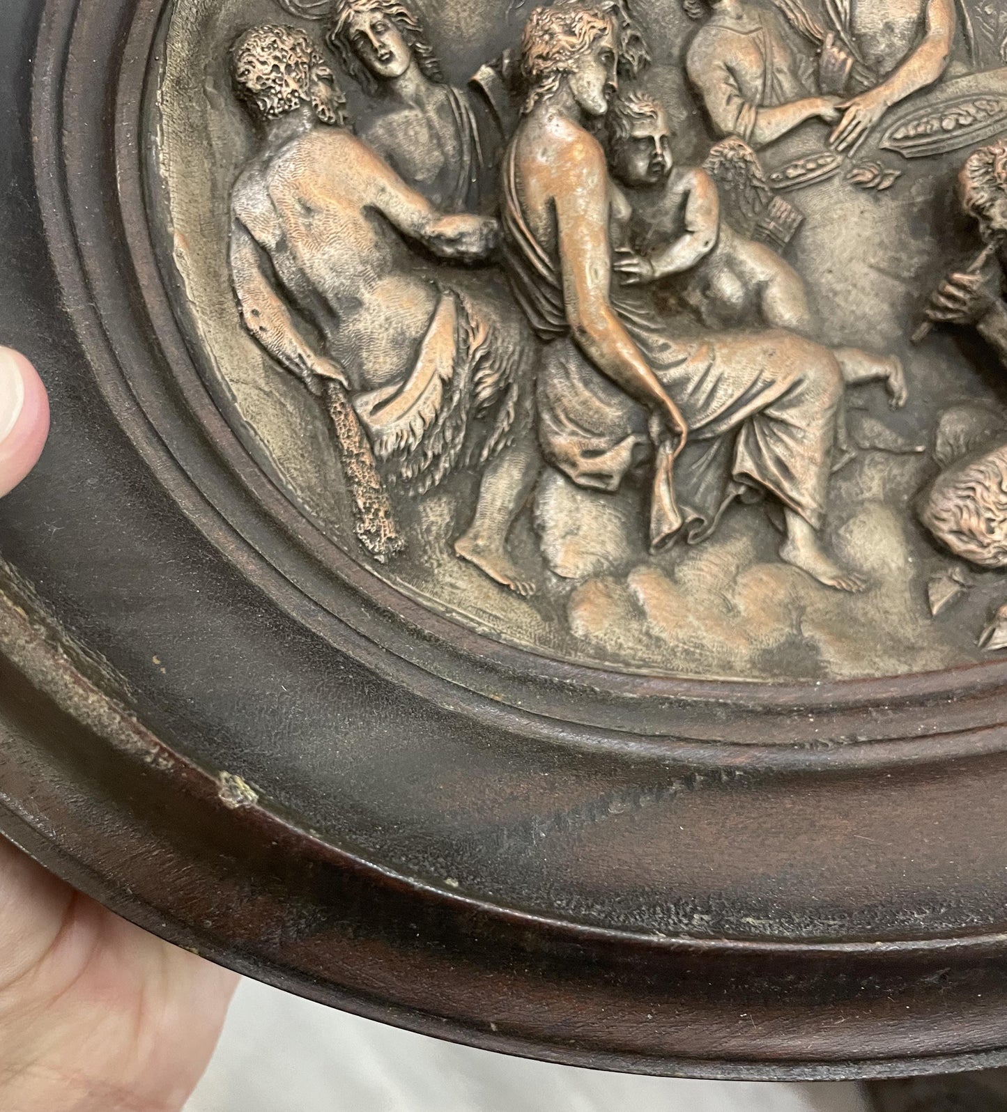 Rare Large Antique Greek Bronze Bas Relief Mythology Pan Angels c1880