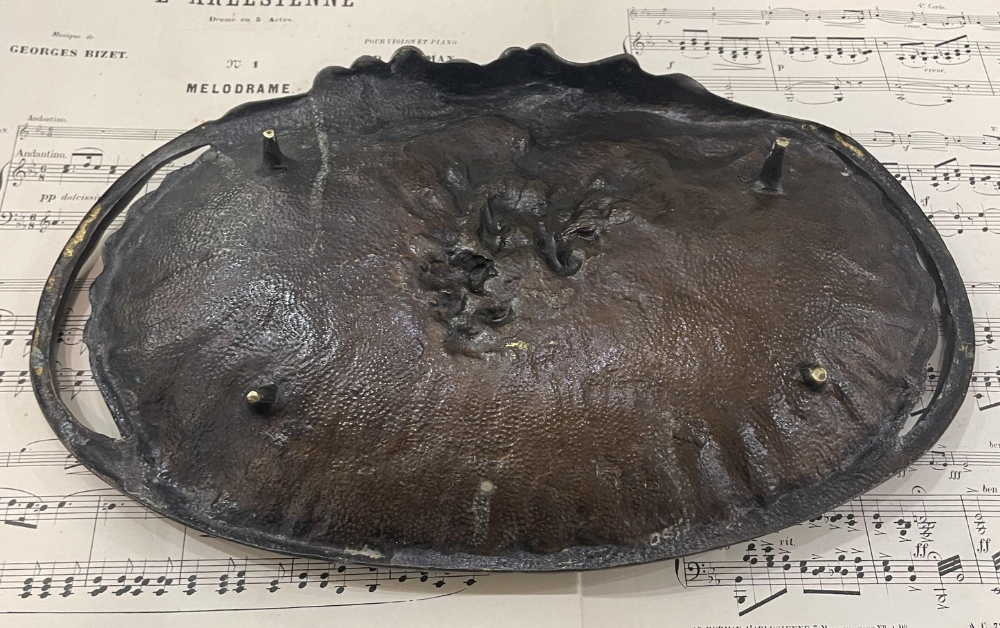 Large Antique French Art Nouveau Bronze Tray with Grapes c1900