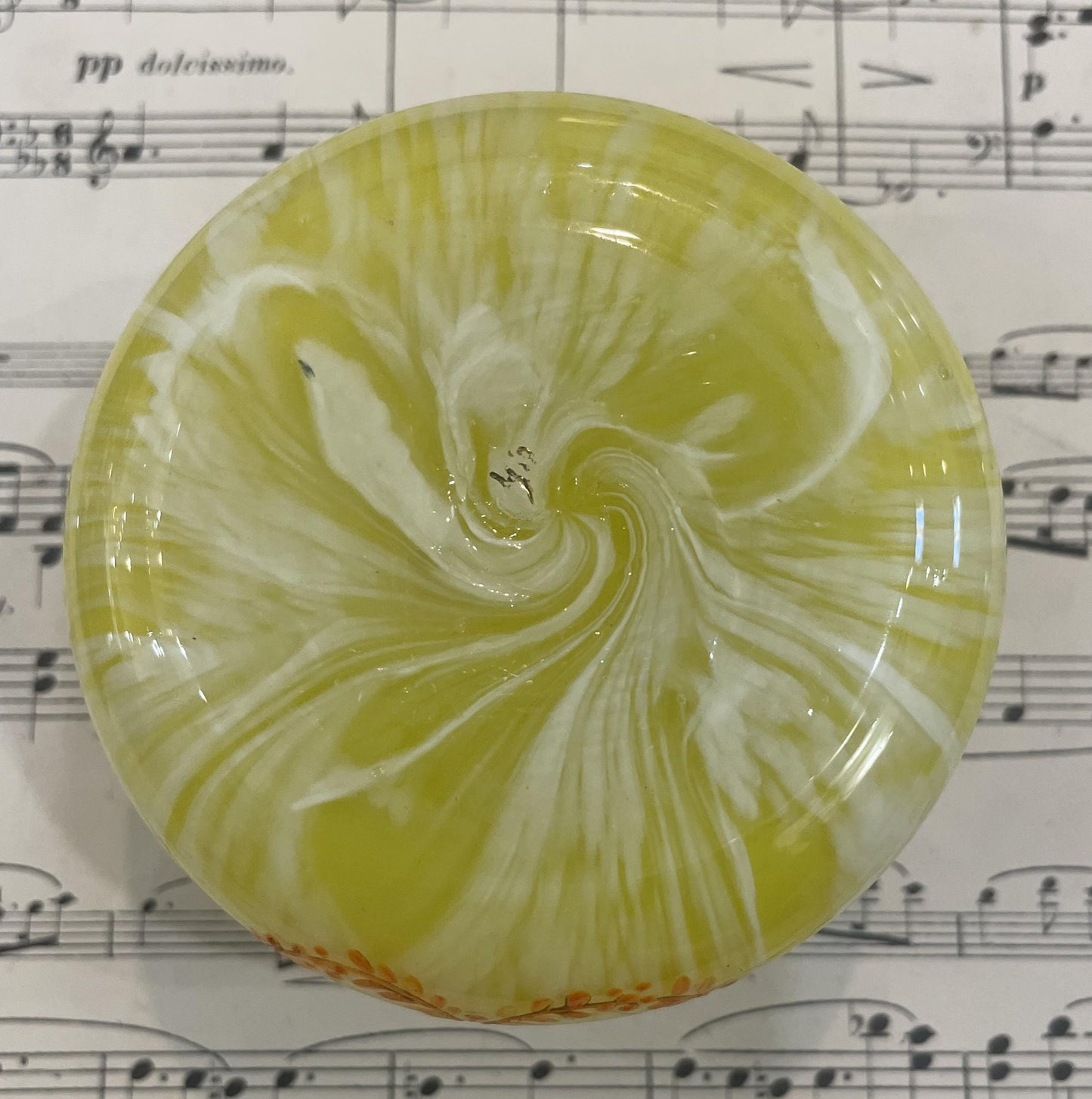 Antique French Gilt Brass Yellow Glass Hand Painted Enameled Box Torch c1920