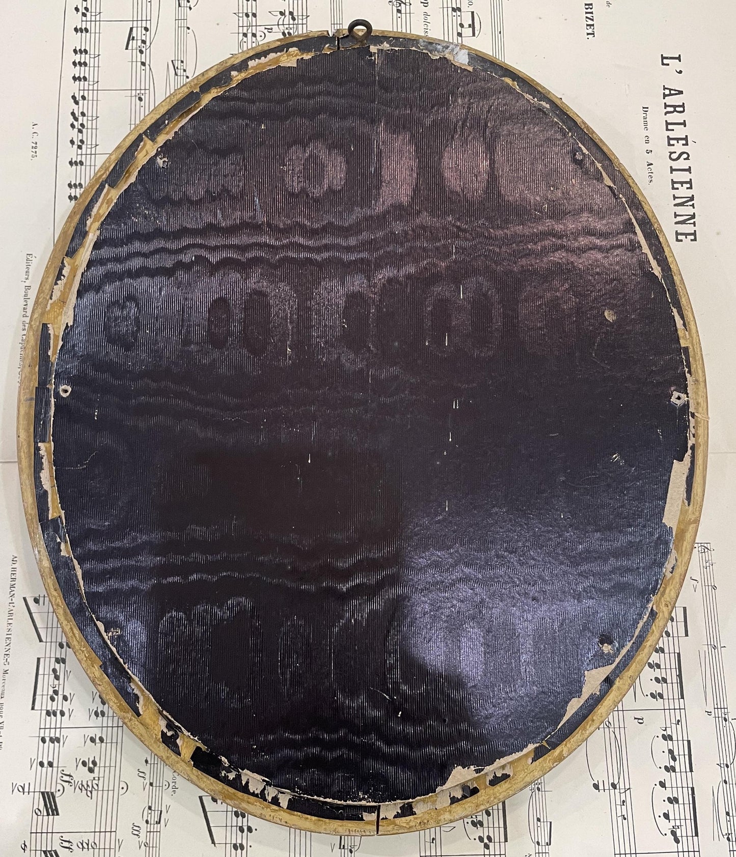 Rare Large Antique French Mourning Hair Art Domed Glass Oval Wooden Frame c1880