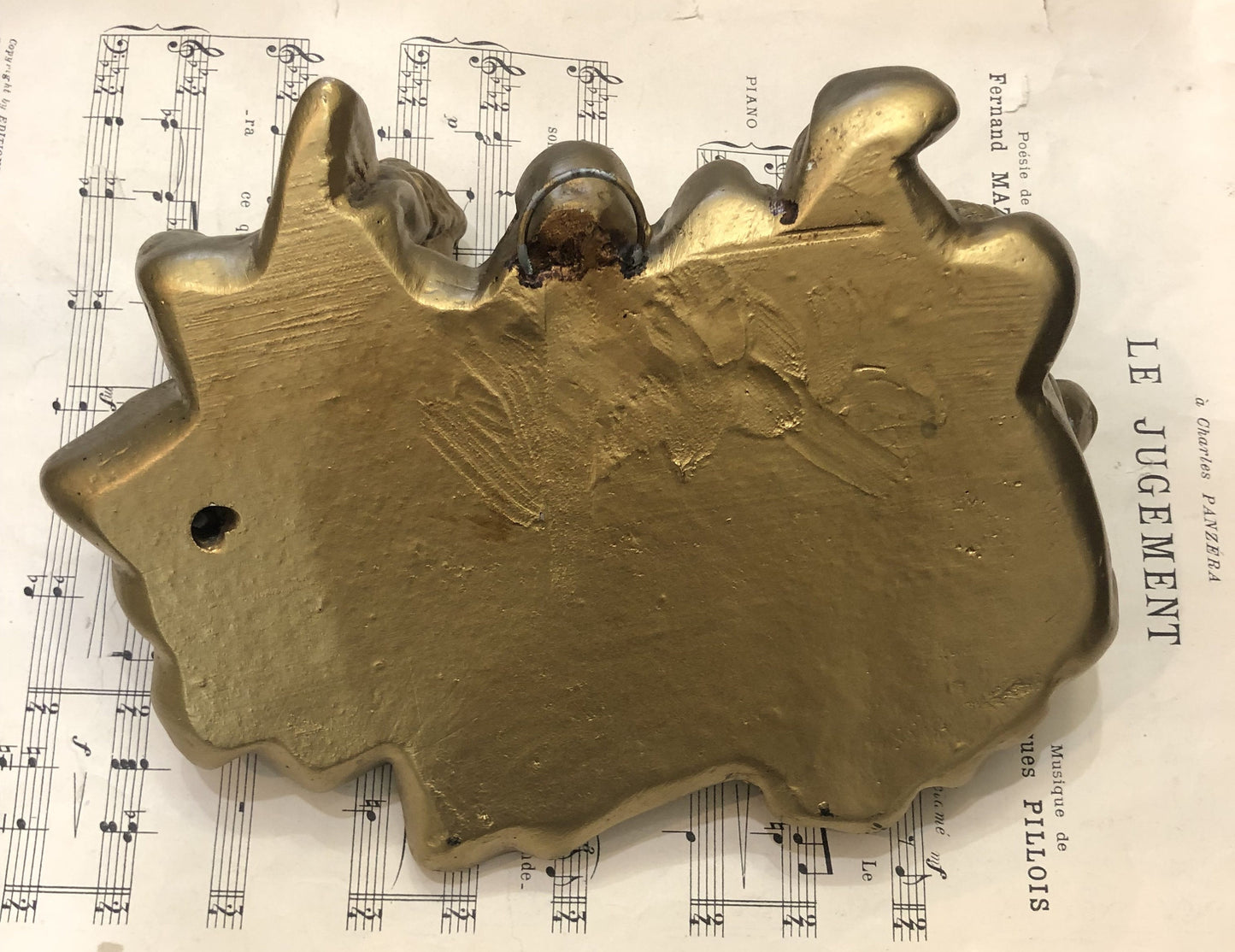 Rare Antique Italian Carved Plaster Gold Paint Angel Holy Water Font c1920