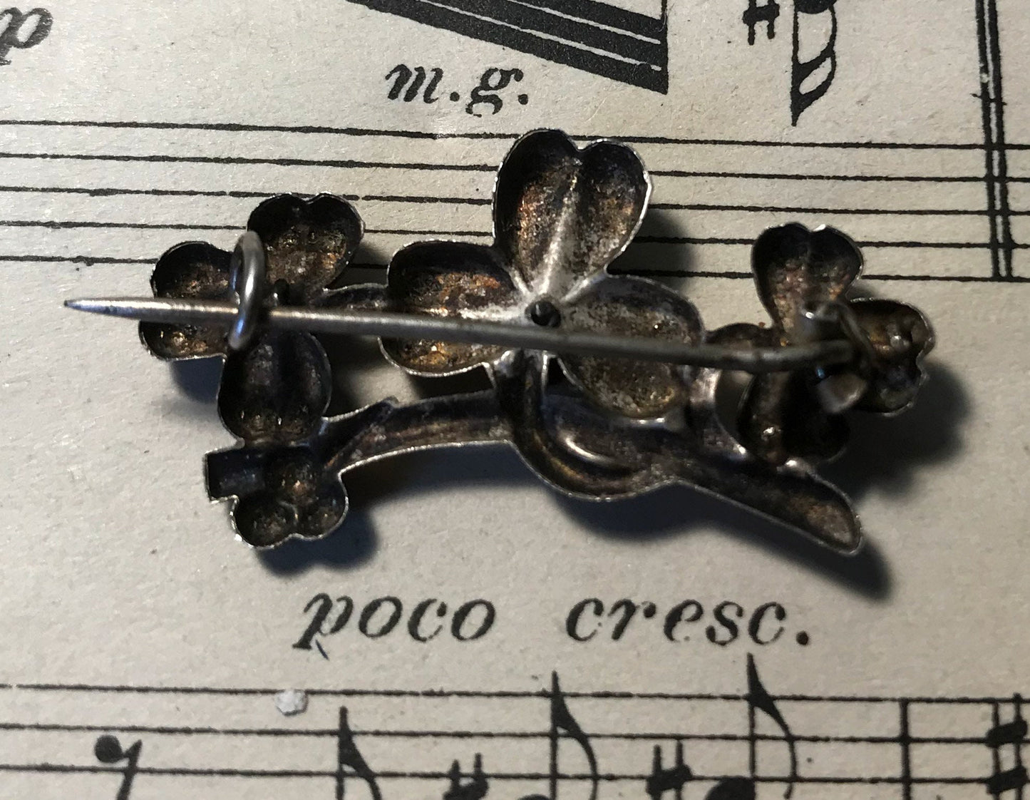Antique Art Nouveau French Sterling Silver Brooch / Pin Clover Madonna c1910
