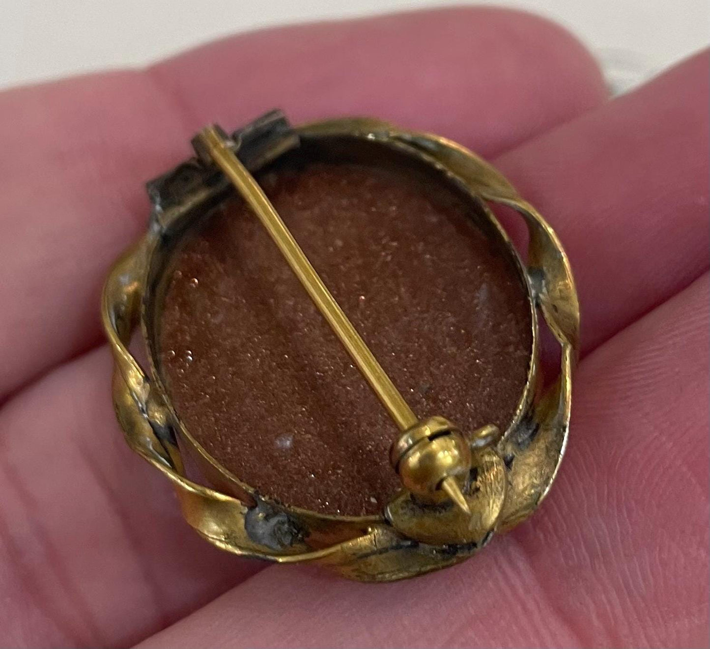 Antique French Art Nouveau Goldstone Brooch c1920