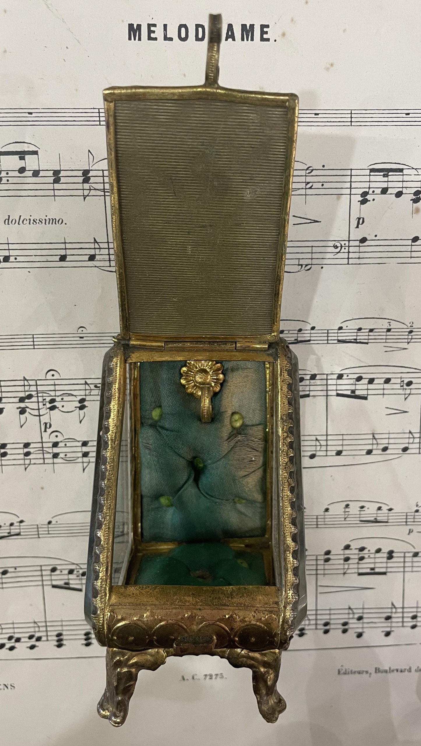 Antique French jewelry box / pocket watch holder with Notre Dame Fourviere Lyon c1900