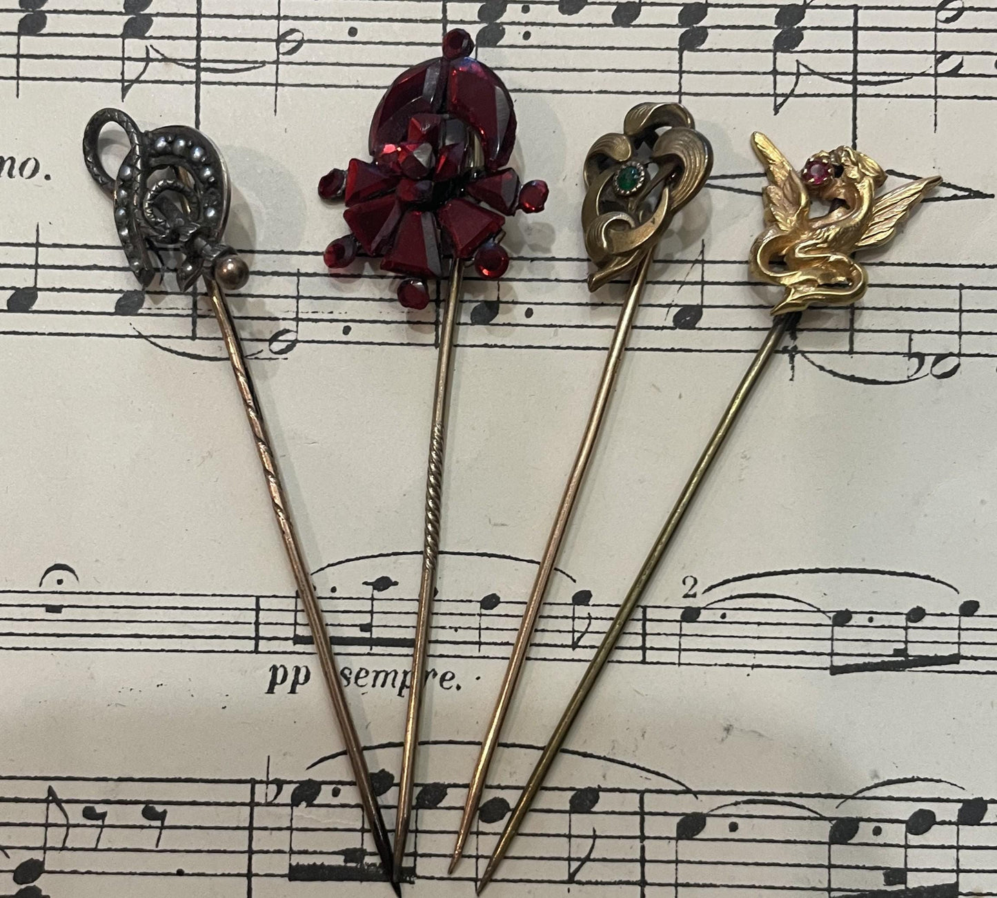 Rare Antique French Art Nouveau Hat Pin Horseshoe Pearls c1900