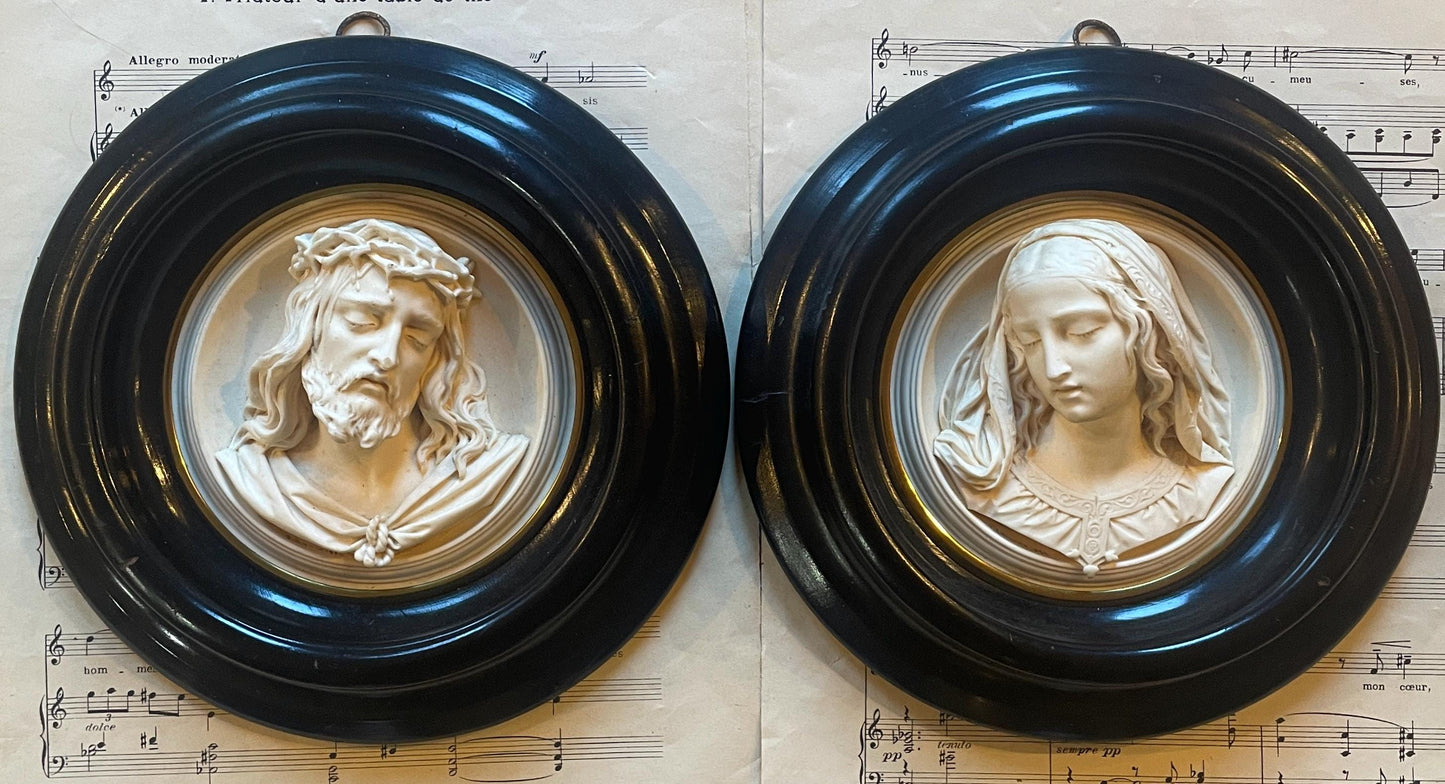 Rare Large French Antique Carved Plaster Jesus Signed Wall Icon c1854