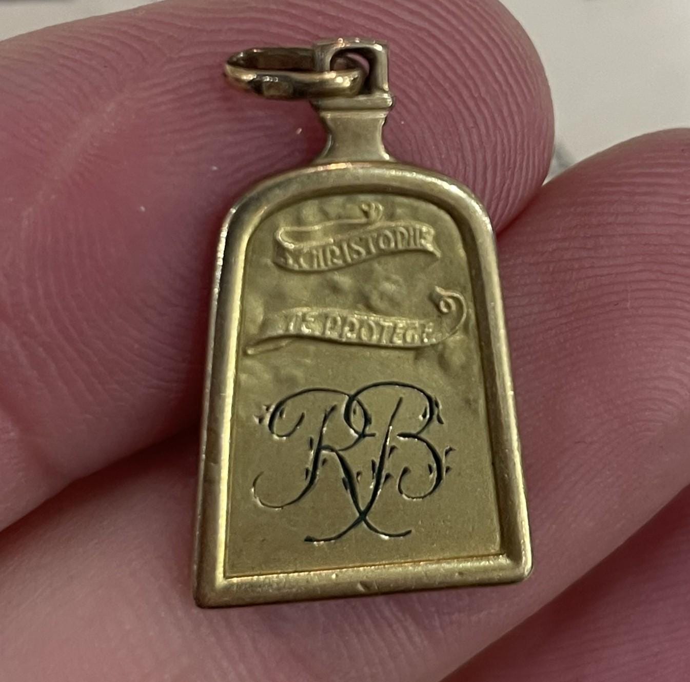 Antique French Art Nouveau Gold-Filled St Christopher Religious Medal c1920