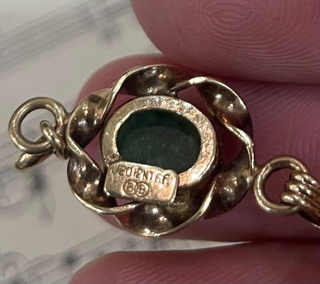 Vintage Art Nouveau 12k Gold-filled Jade Bracelet c1940