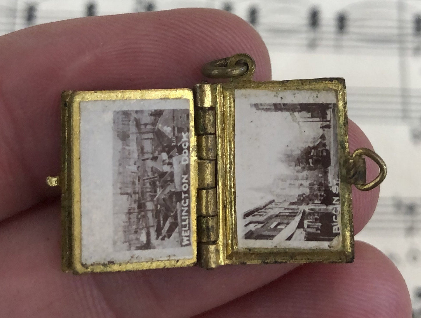 Rare Antique Miniature English Souvenir Photos Red Enamel Pendant Book Dover c.1910