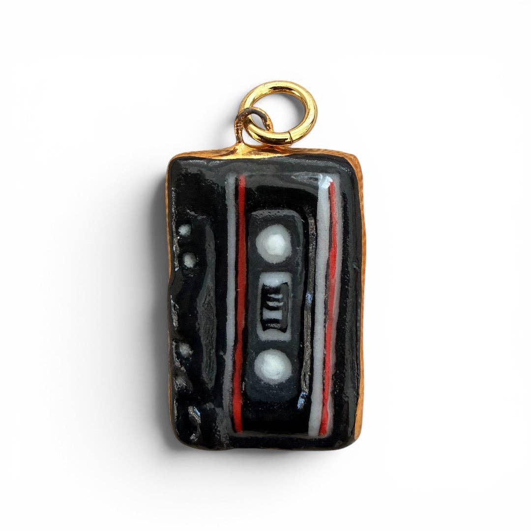 Cassette Charm: Black / Gold Luster