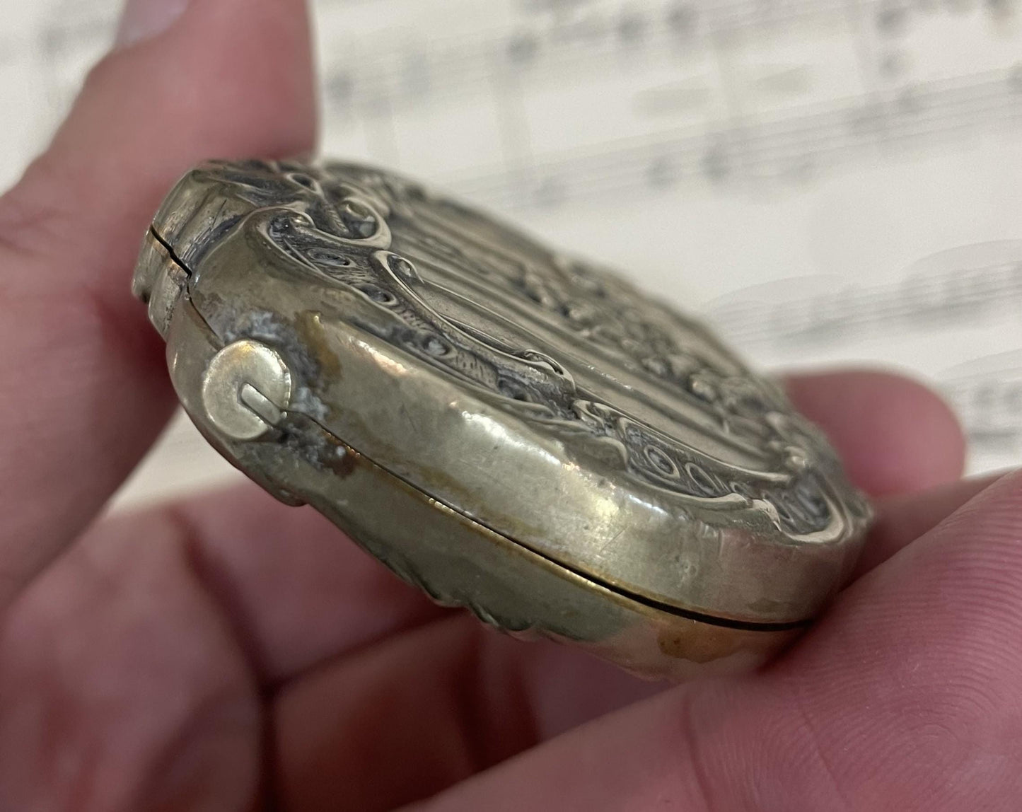 Rare Large Antique French Art Nouveau Silver Plated Sliding Mirror Pendant c1900