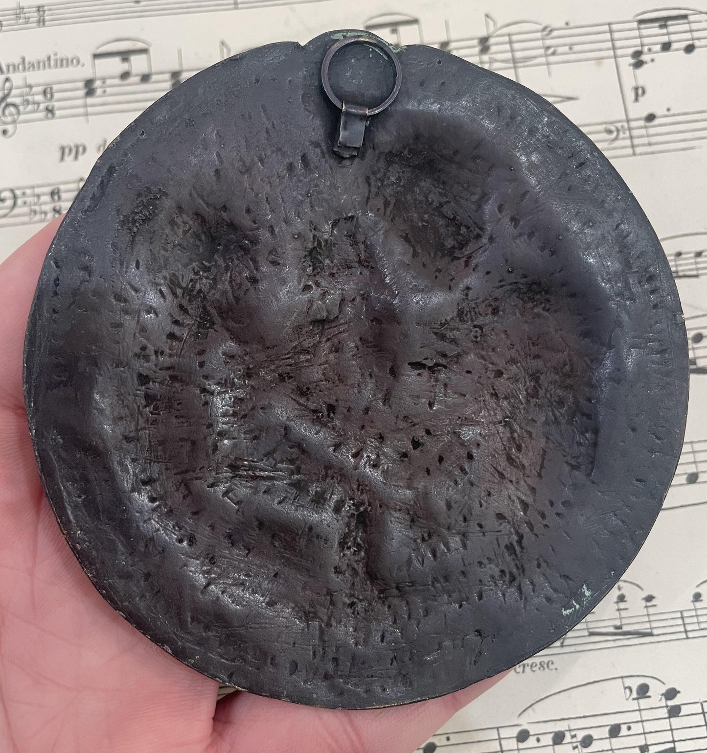 Large Antique French Bronze Virgin Mary Icon Plaque Medal c1900