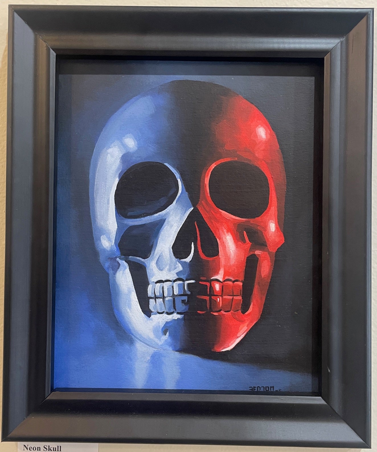 Neon Skull - Original Framed Oil on Board Painting