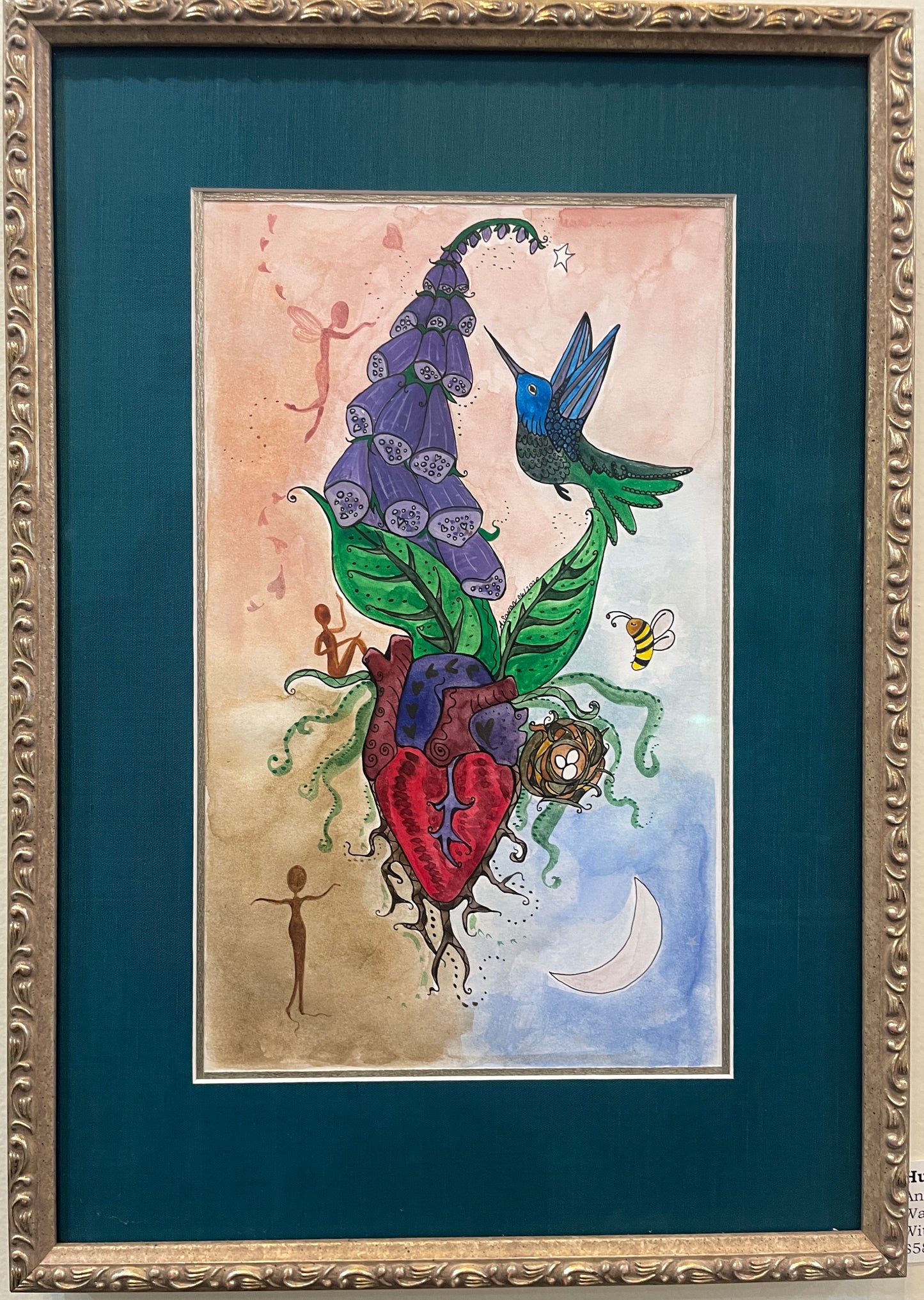 Hummingbird Heart - Original Framed Watercolor