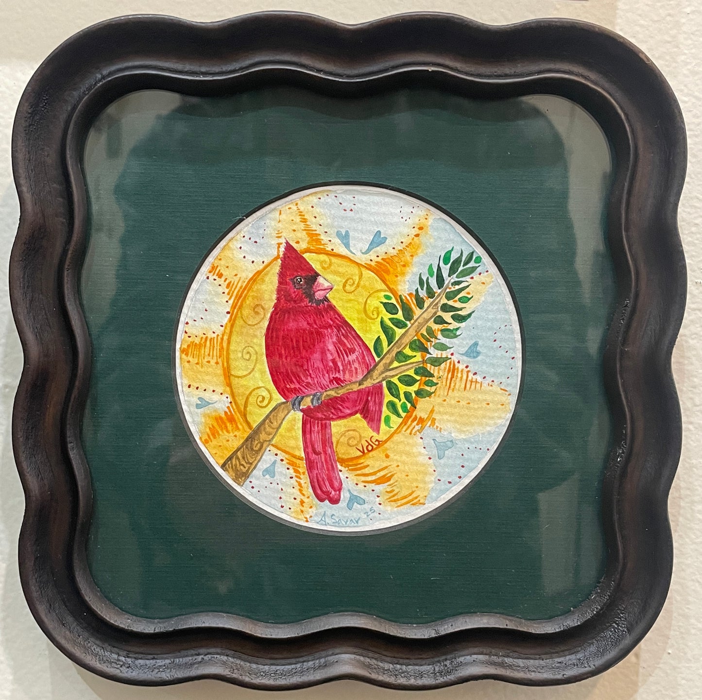 Redbird and the Sun - Original Framed Watercolor