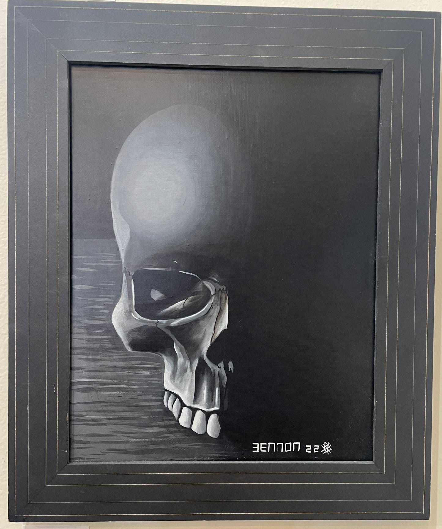 Black Skull - Original Framed Oil on Canvas Painting