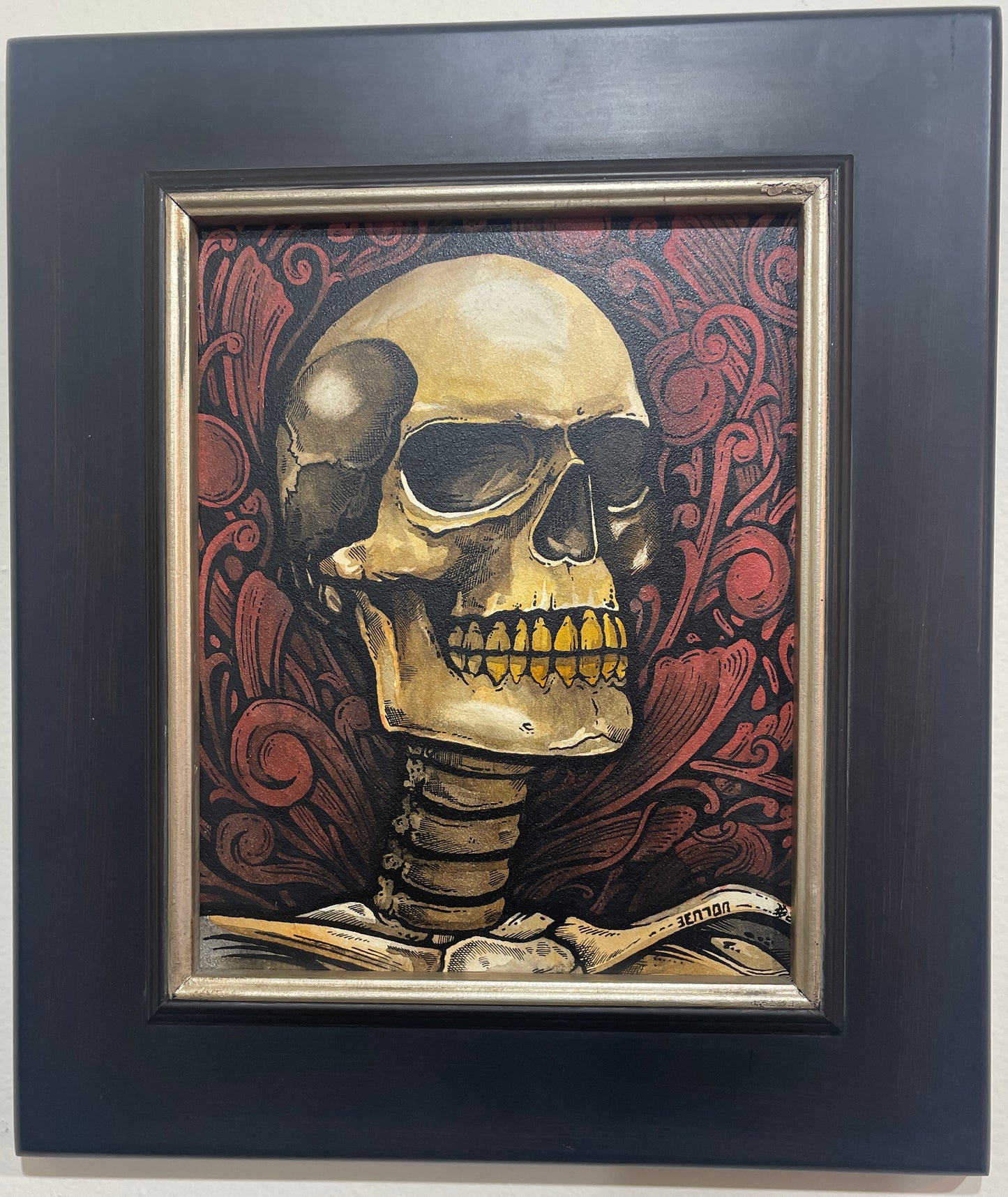 Skull Swirls - Original Framed Watercolor Painting