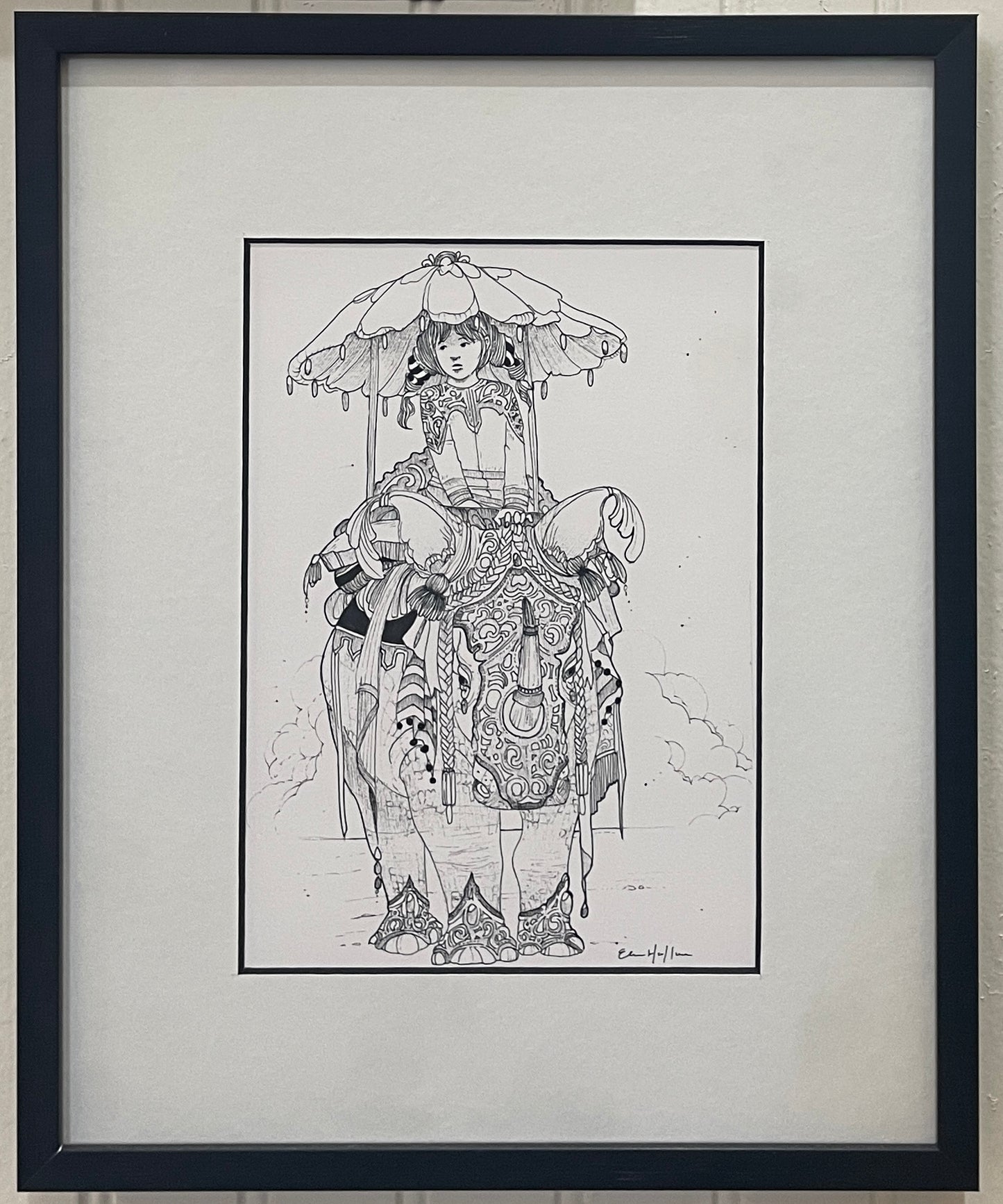 Rhinoceros - Pen and Ink Original Painting by Ellie Hoffman
