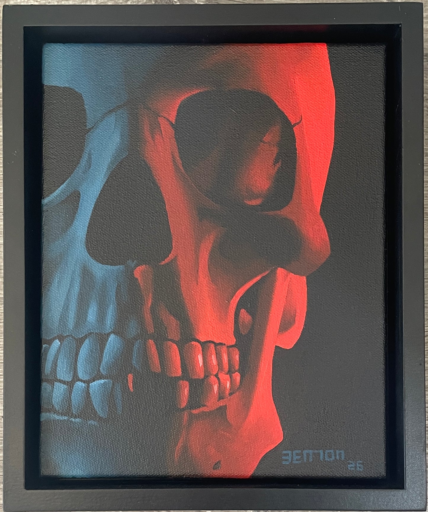 Neon Skull - Original Framed Oil on Canvas Painting