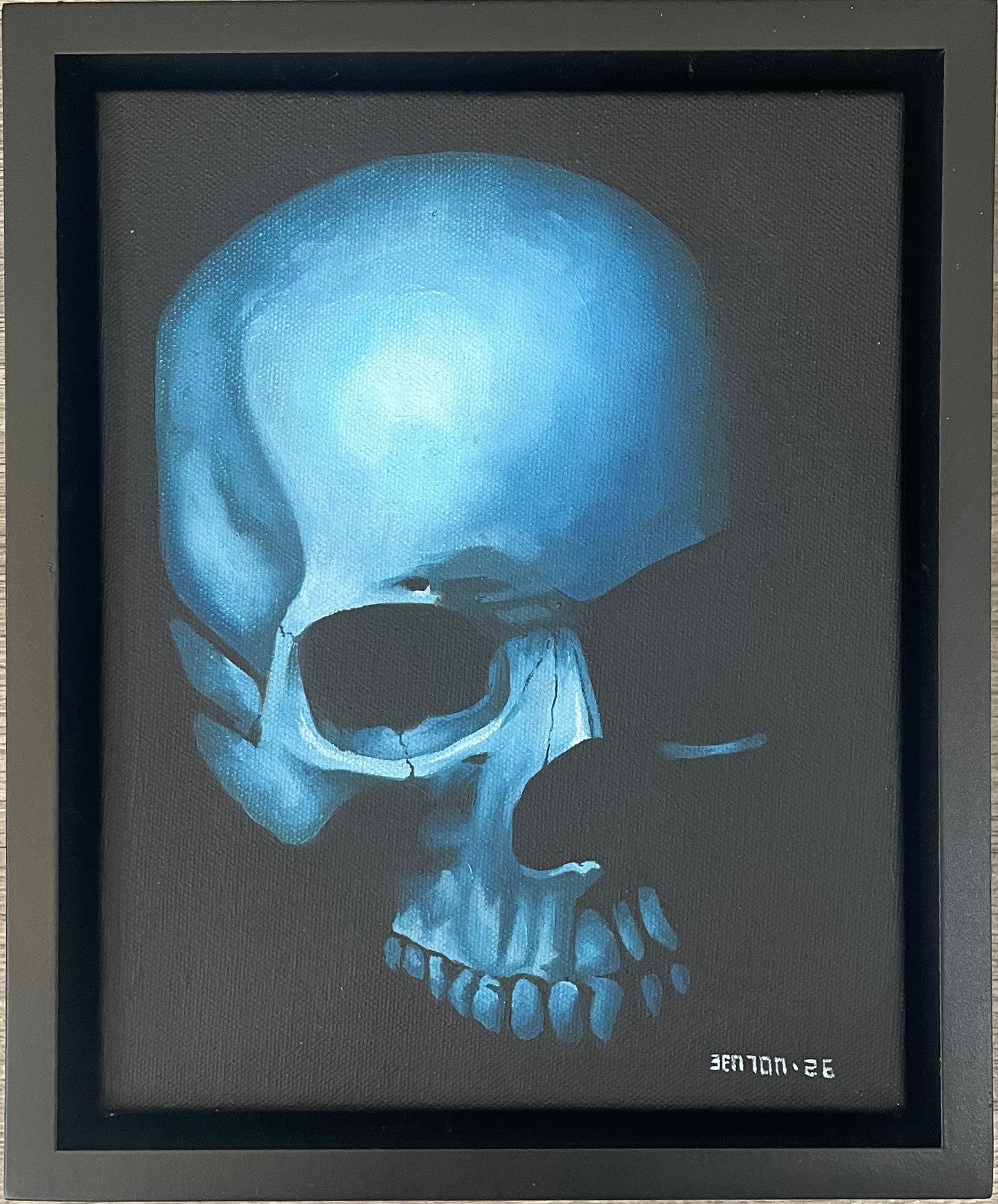 Blue Skull - Original Framed Oil on Canvas Painting