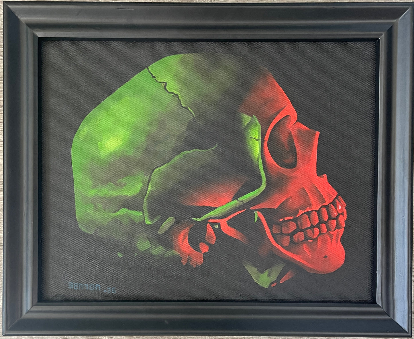 Large Neon Skull - Original Framed Oil on Canvas Painting
