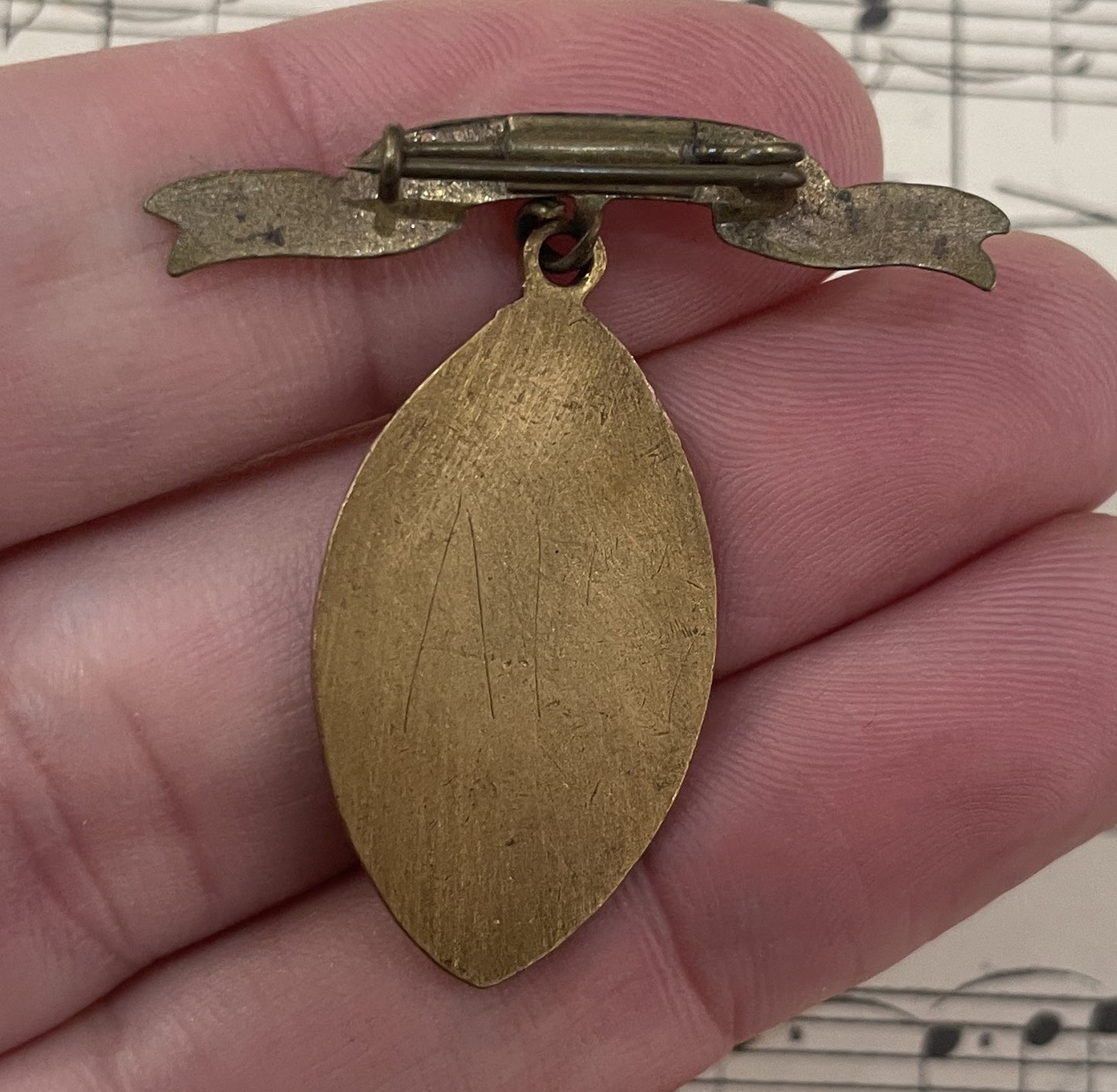 Antique French Our Lady of La Salette Religious Enameled Medal Brooch c1920