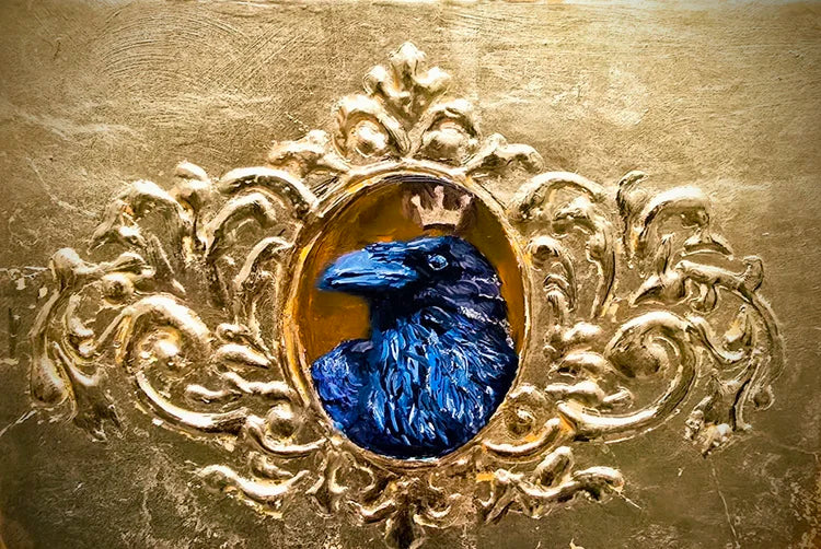 The Royal Portrait - Original Framed Oil and Gold Leaf on Board Painting by Mercurial Muse