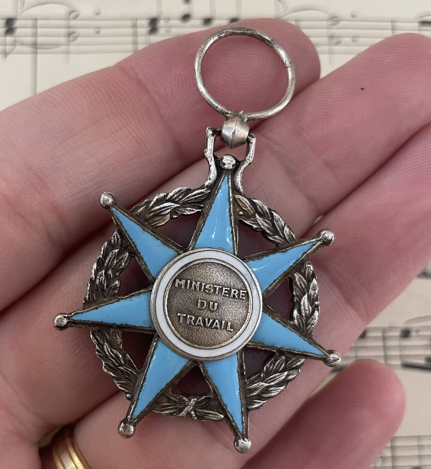 Antique French Enameled Medal Pendant Merite Social c1920