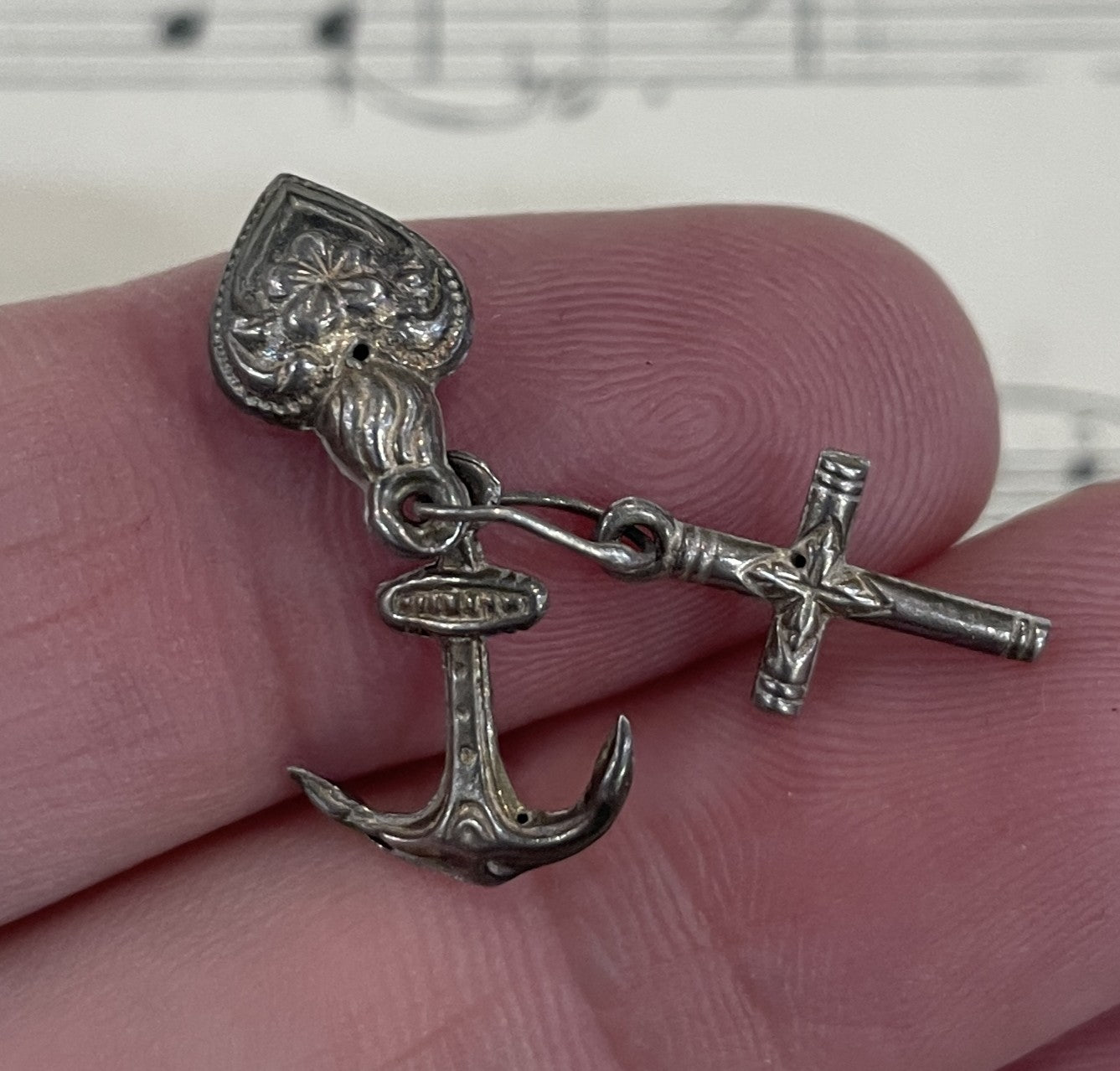 Antique French Sterling Silver Charity Faith Hope Virtue Pendant c1900