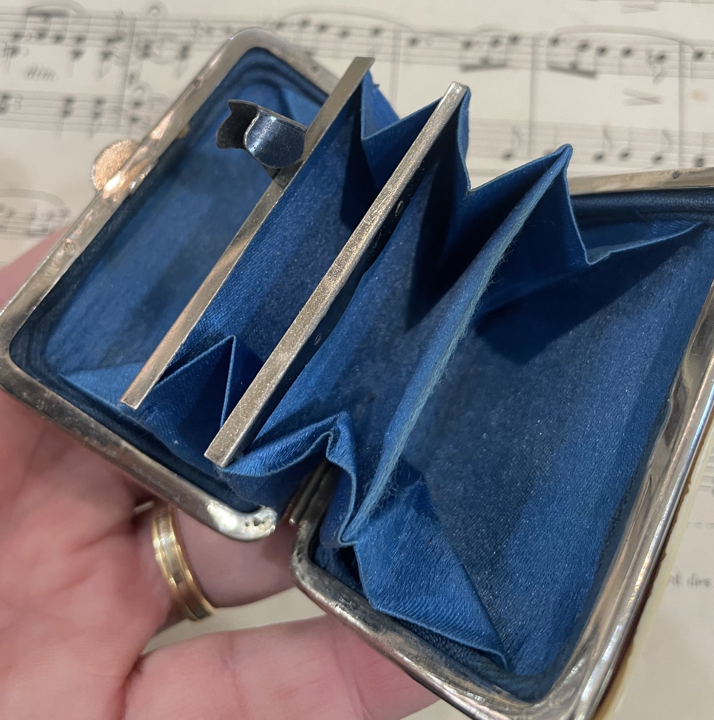 Rare Antique French Mother of Pearl Shell Wallet Coin Holder Boat c1920