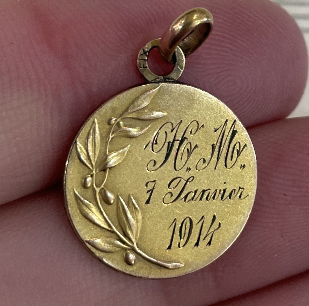 Antique French Art Nouveau Gold-Filled Jesus Medal Signed Tairac c1914