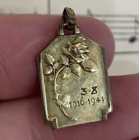 Antique French Art Deco Gold-Filled Medal Roses c1941