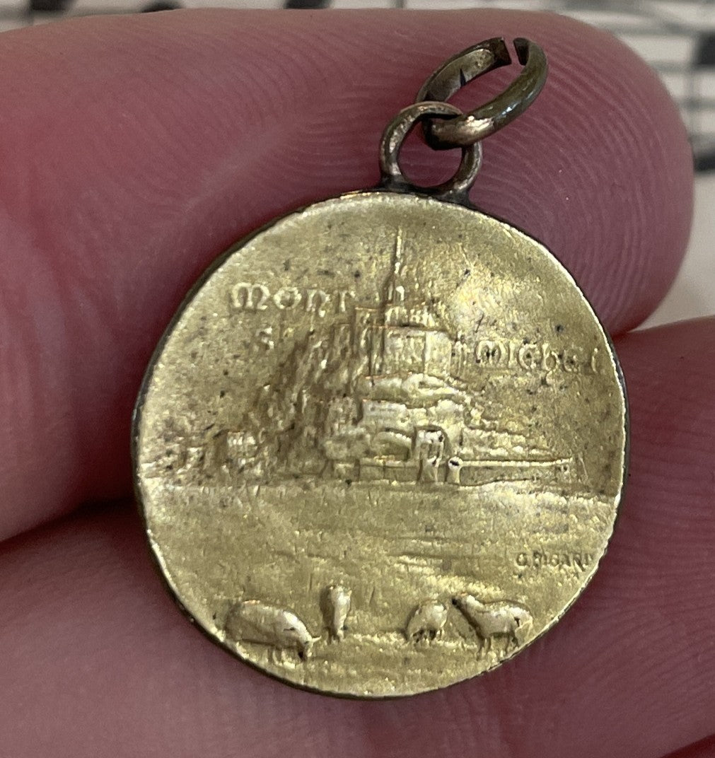 Antique French Art Nouveau Gold-Filled St Michael Medal c1920