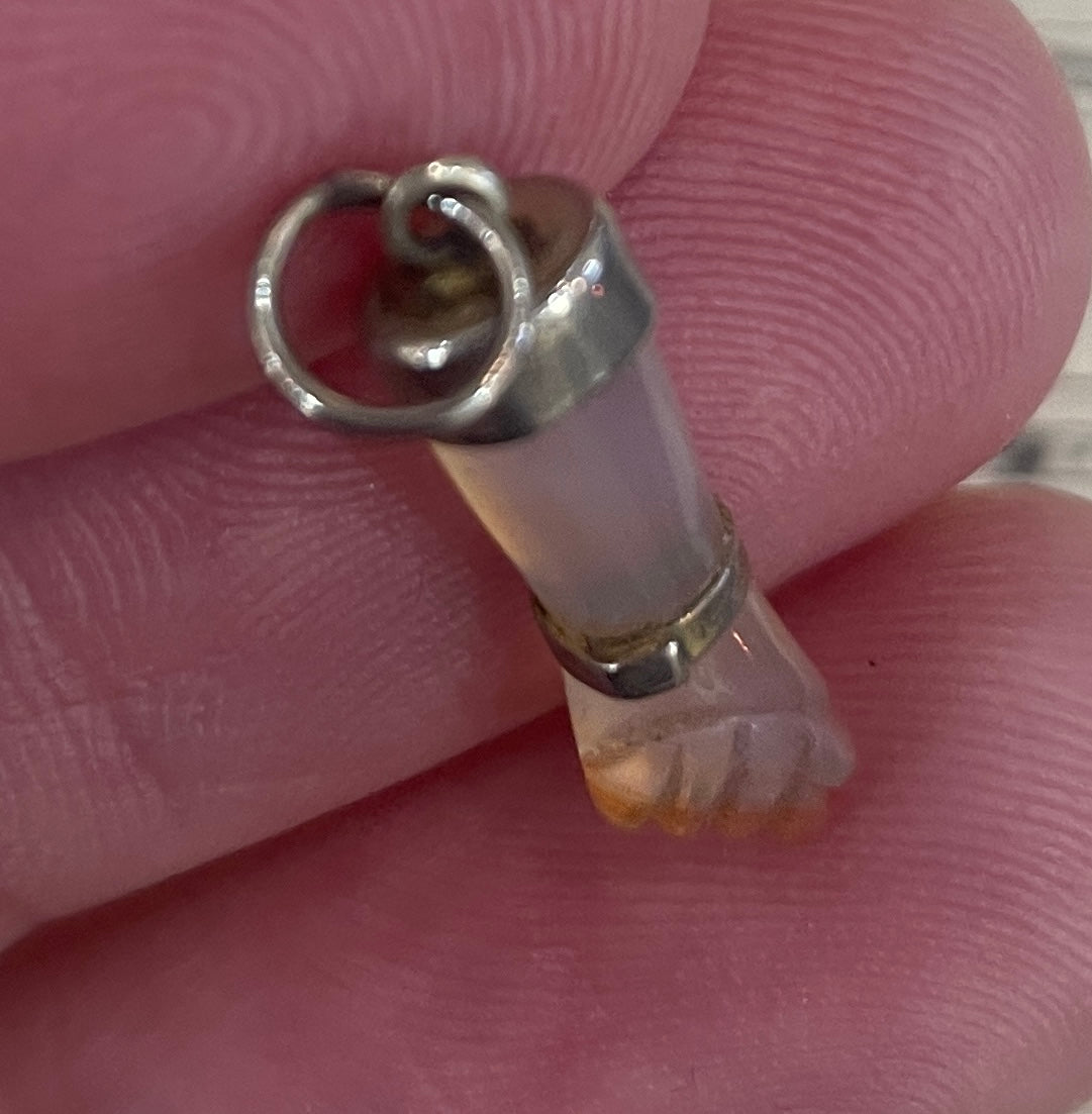 Rare Antique Italian Sterling Silver Agate Figa Pendant c1900
