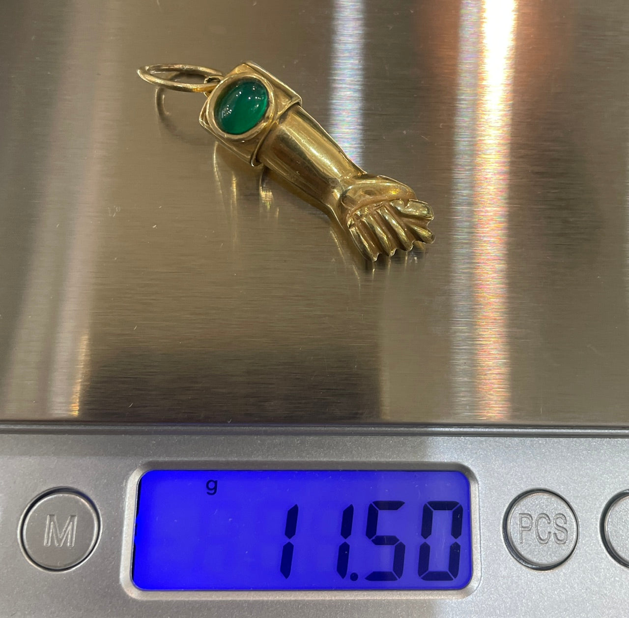 Rare Antique Italian 10k Solid Gold Figa with Emerald c1900