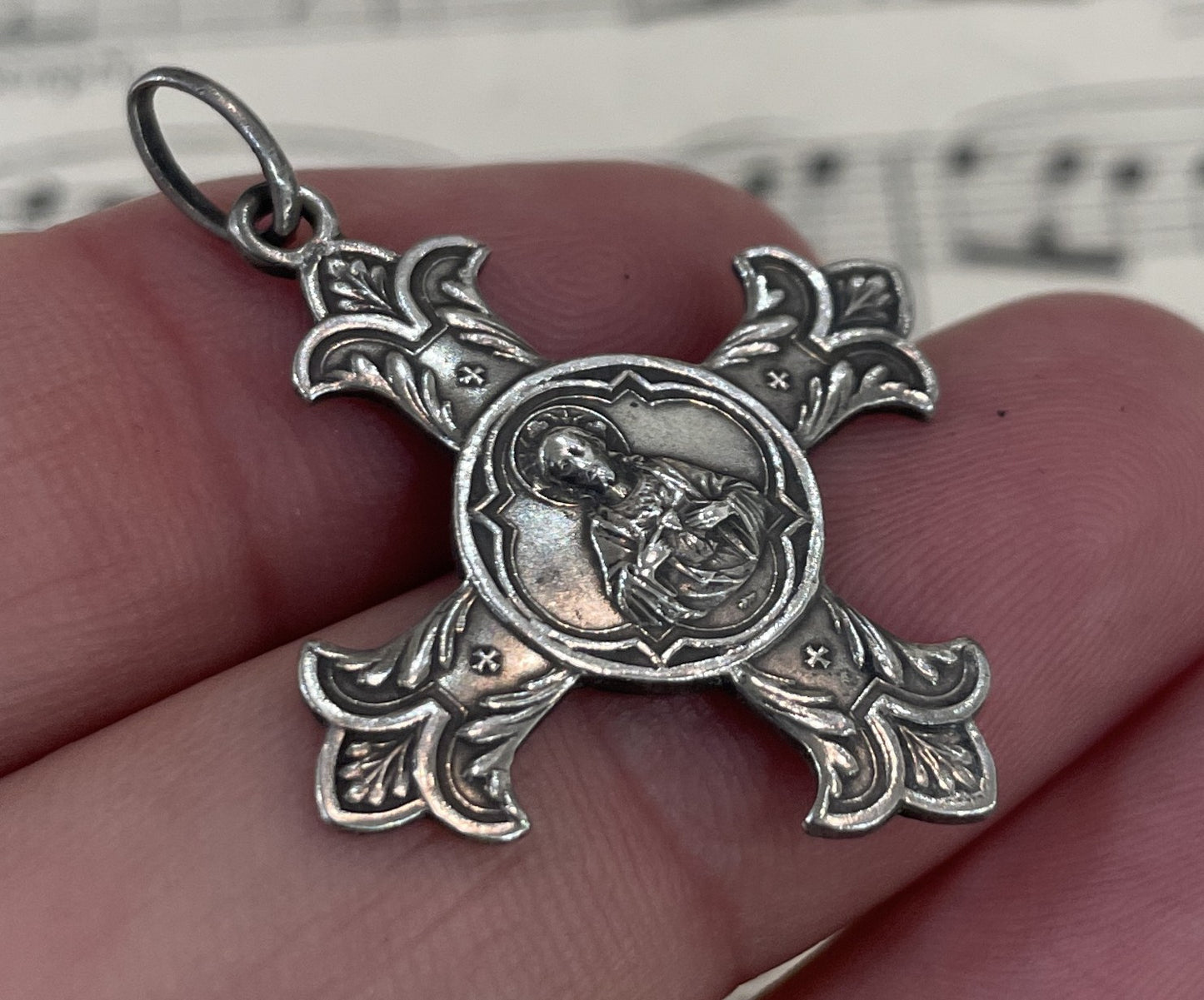 Antique Art Nouveau French Sterling Silver Pendant Cross Jesus c1900