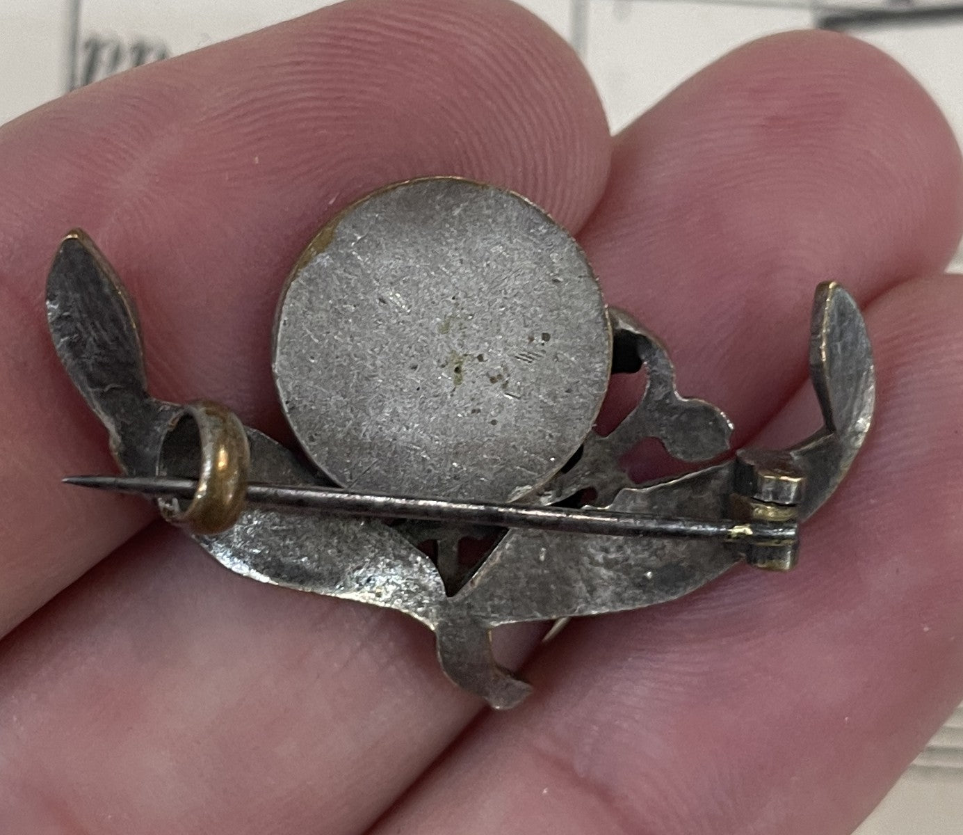 Antique French Art Nouveau Joan of Arc Pin / Brooch Lily Alsatian Cross c1920