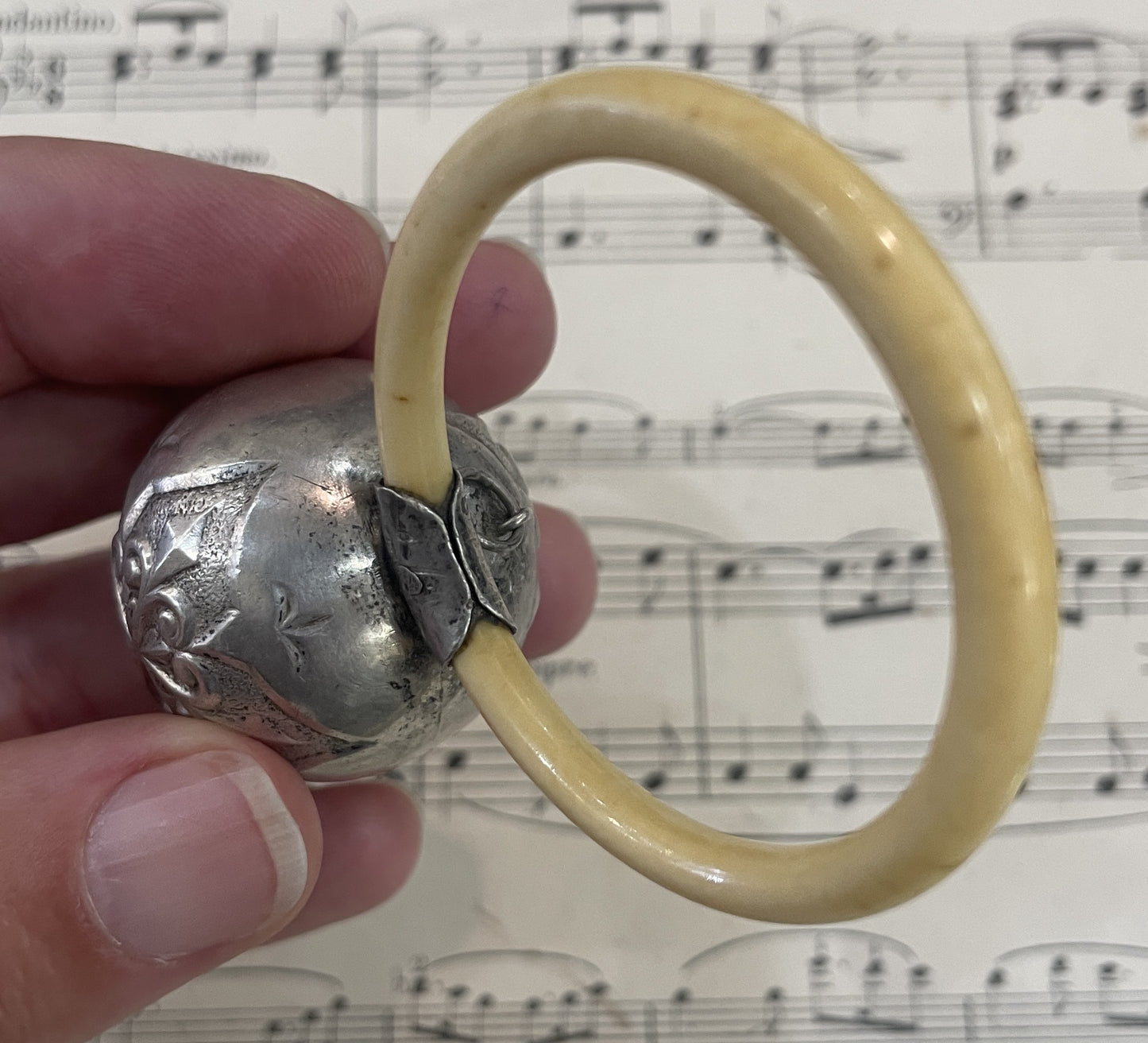 Rare Antique French Art Nouveau Silver 800 Baby Rattle c1900