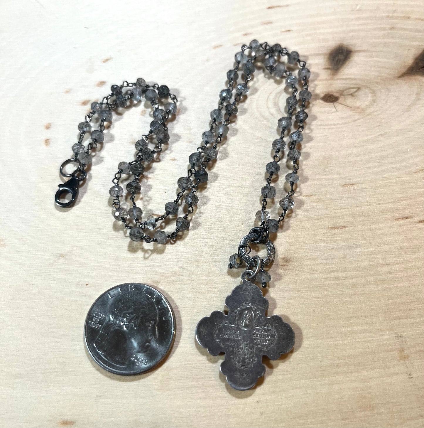 Antique Sterling Cross with Jesus, Mary, St Christopher, St Anthony necklace