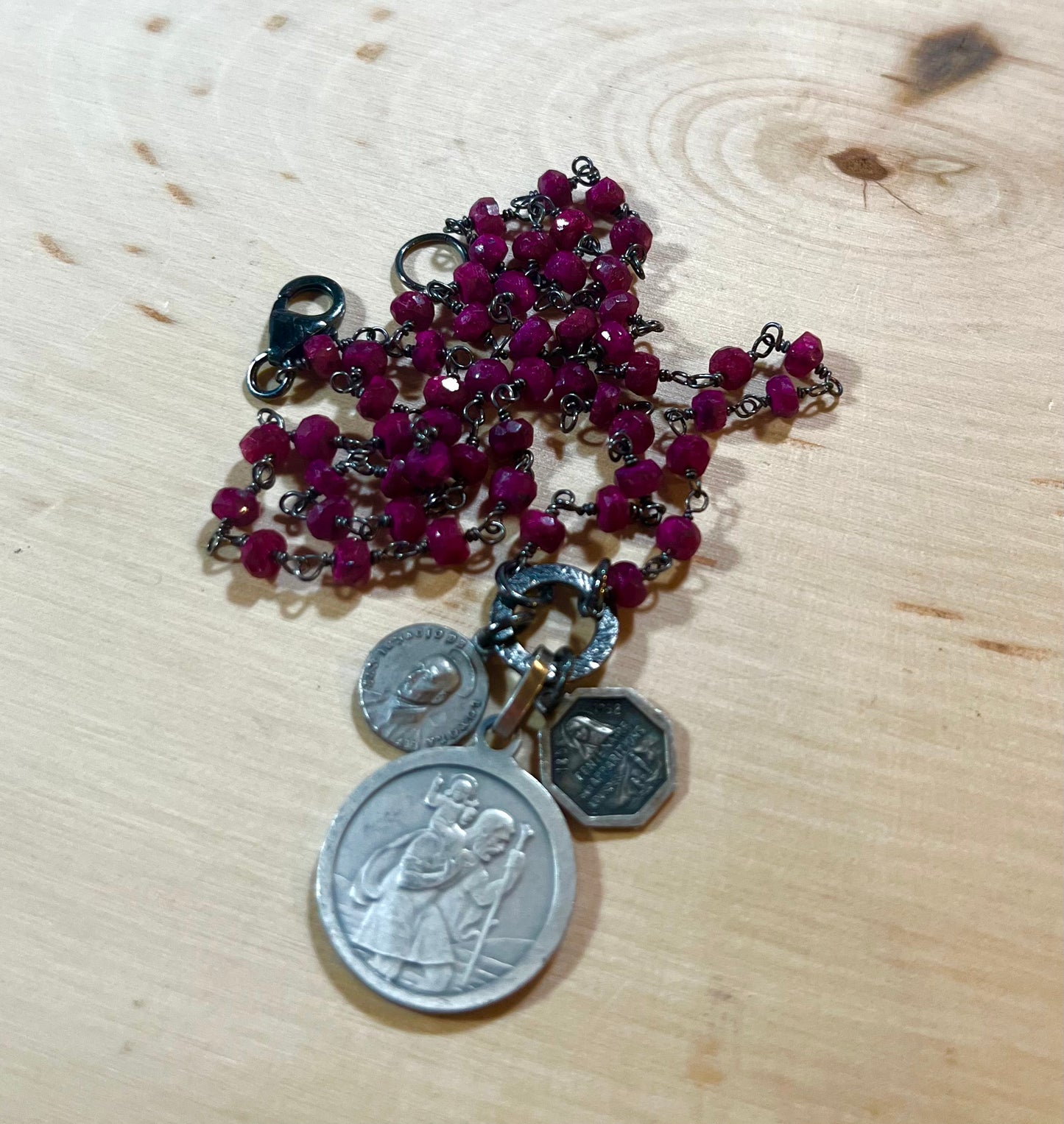 Vintage Saint Theresa and ruby necklace