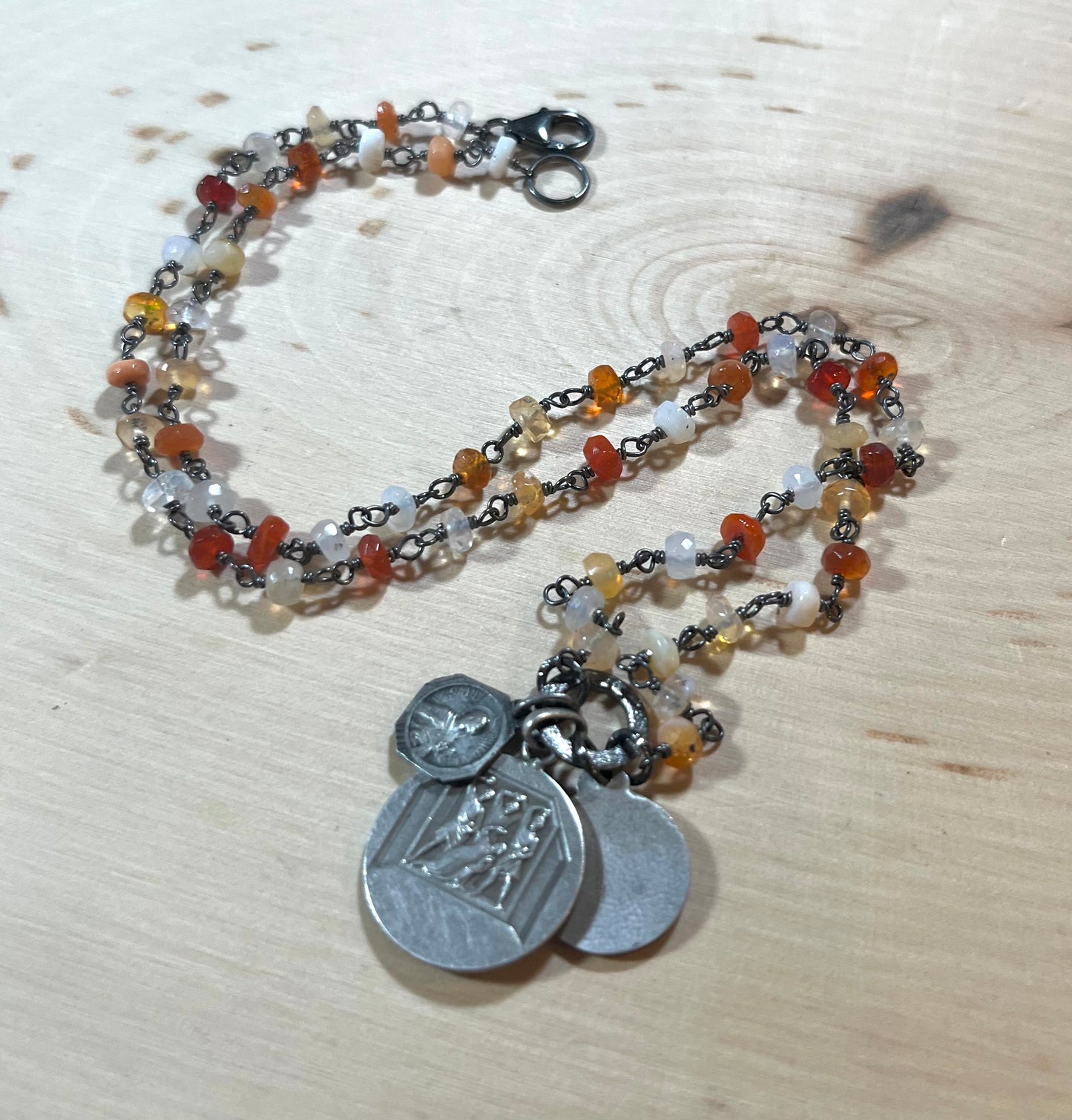 Vintage Saint Etienne and fire opal necklace