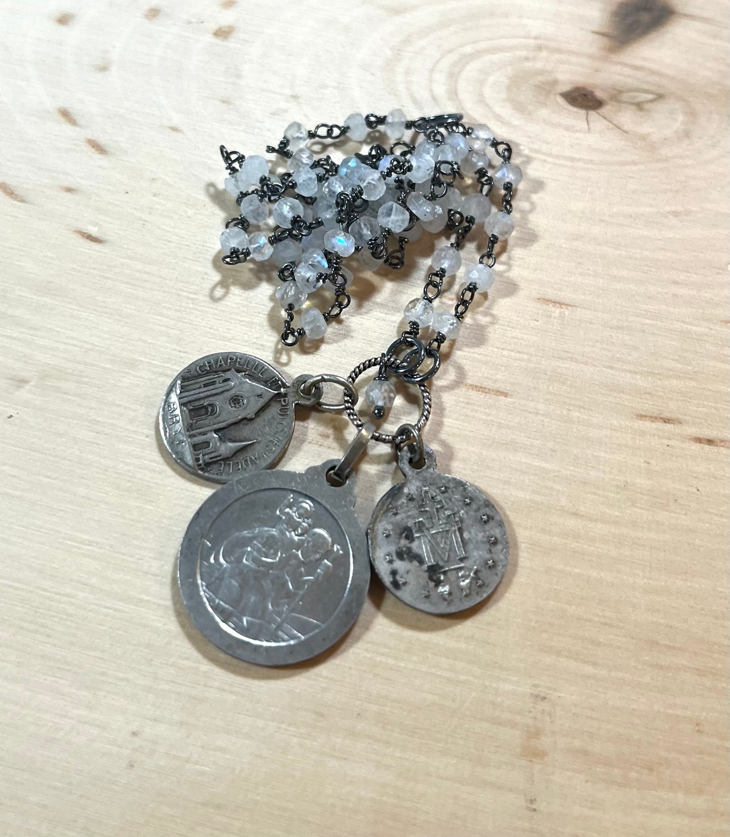 Vintage Saint Theresa and moonstone necklace