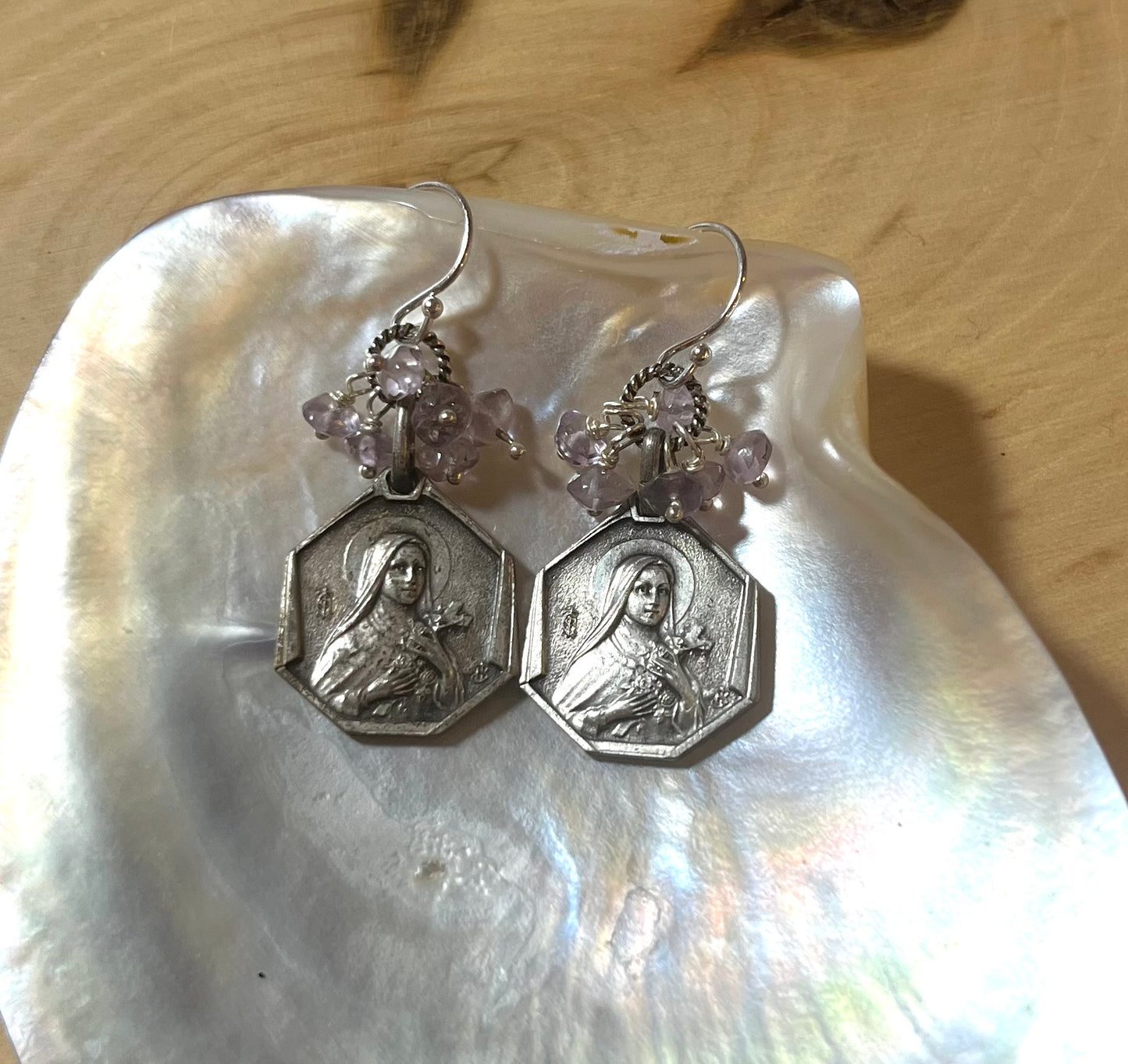 Vintage St Therese earrings with amethyst