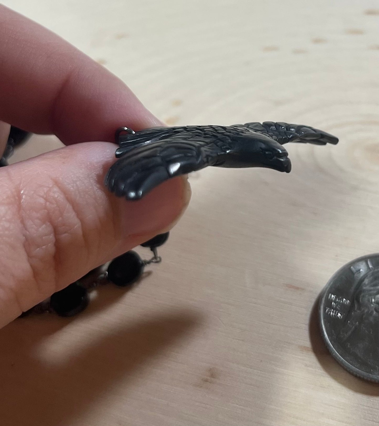 Carved Horn Raven/Crow Necklace with tourmaline RESERVED for Isabella