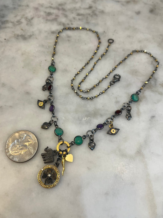 Lucky Protection Necklace with diamond clover charm