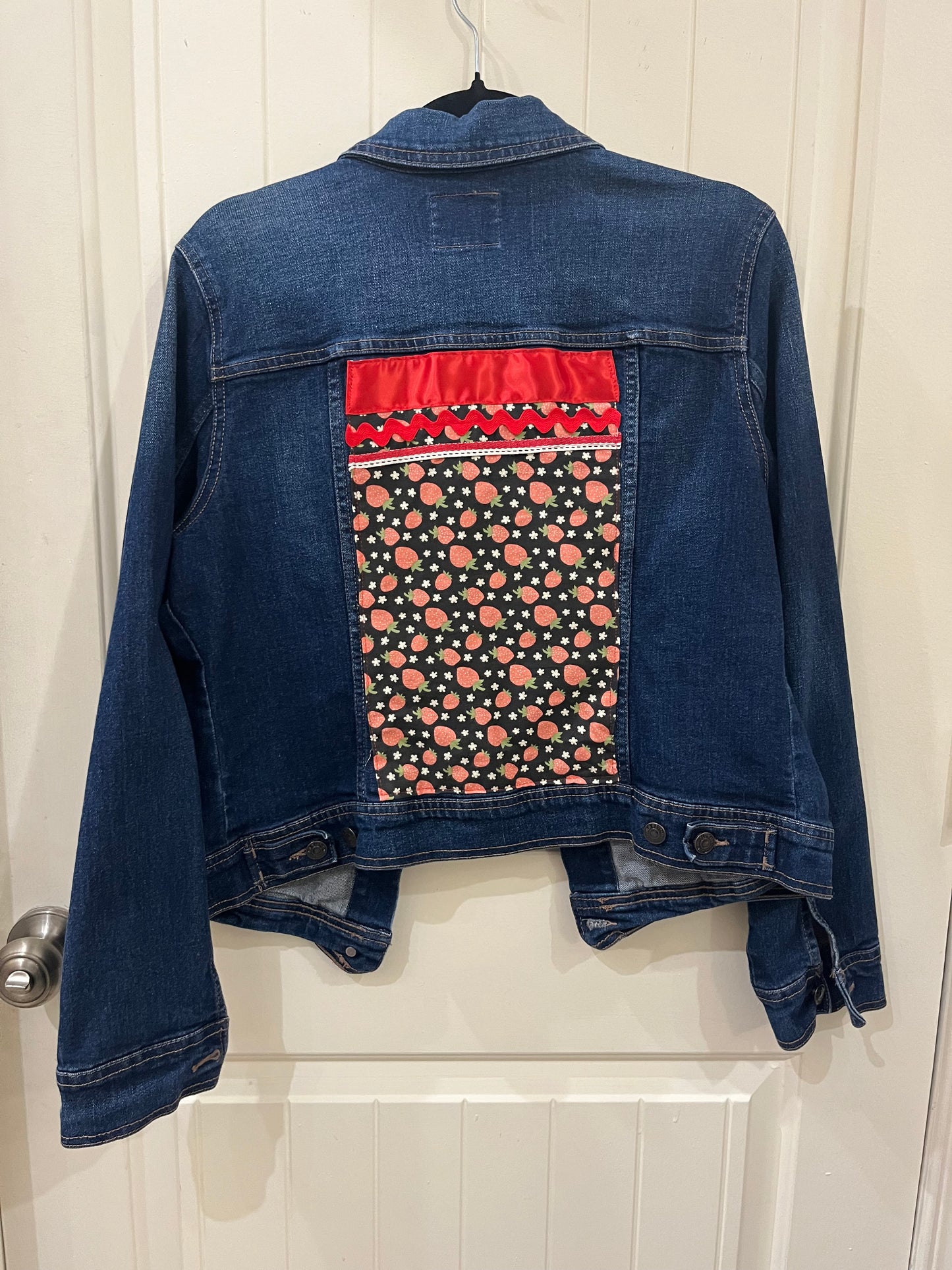 Strawberry Jean Jacket with beaded pockets