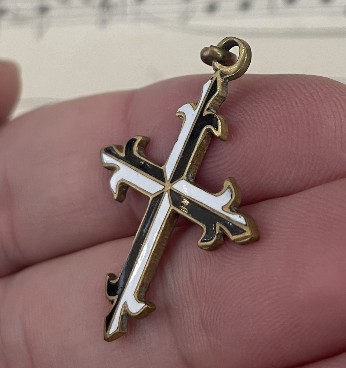 Rare Antique French Enameled Dominican Cross / Fleur de Lys c1920